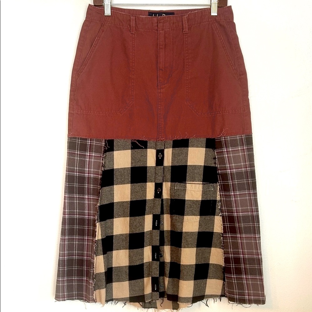 Upcycled plaid flannel shirt skirt